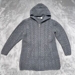 The Irish Store Merino Wool Cable Knit Hooded Cardigan Women L Celtic Zipper